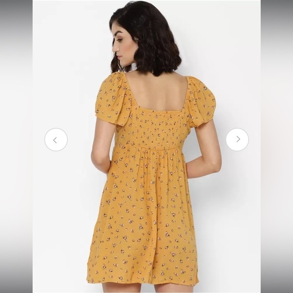 🦋 American Eagle Outfitters Yellow Floral Mini Dress Casual Spring Summer Small - Picture 5 of 6